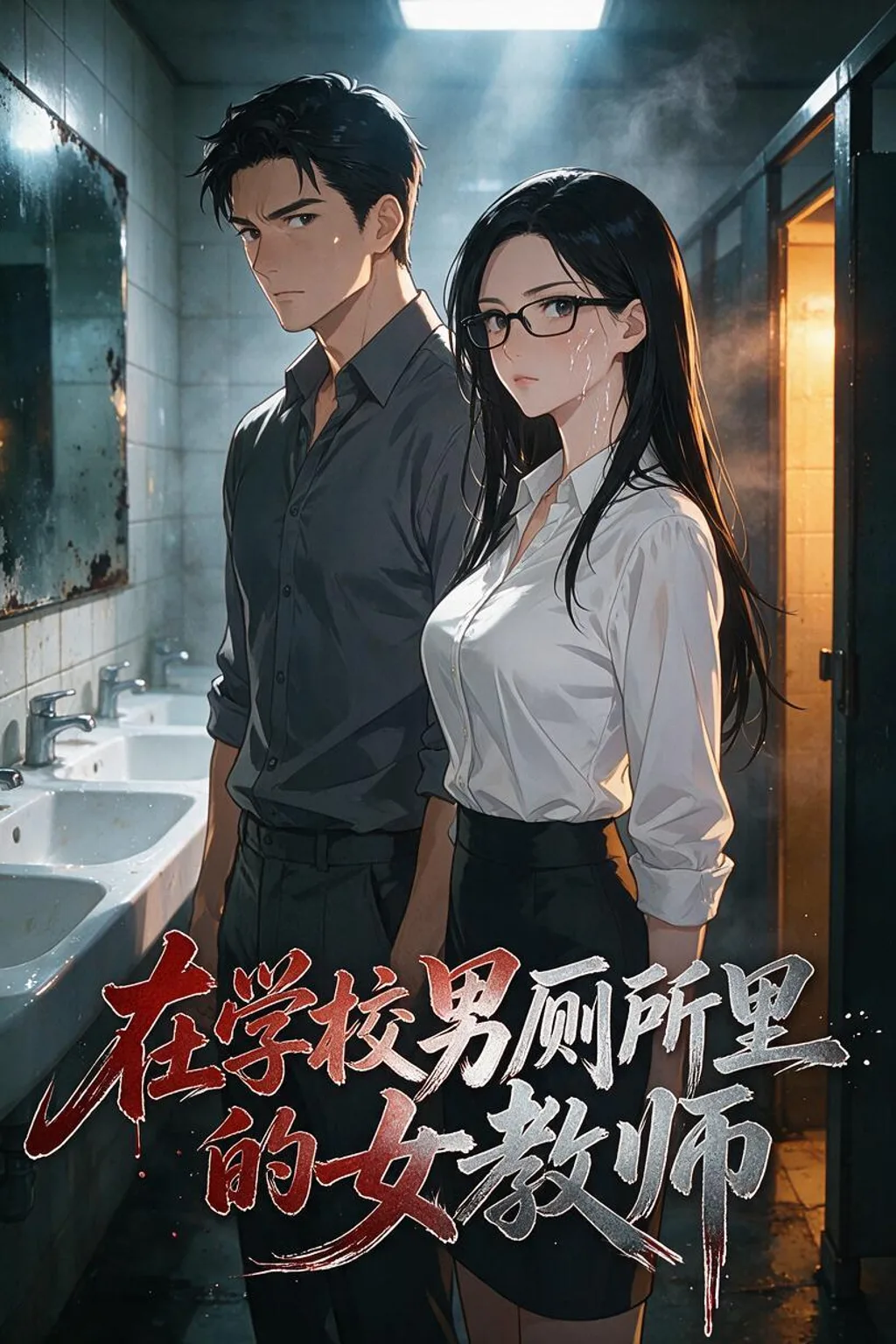 在学校男厕所里的女教师